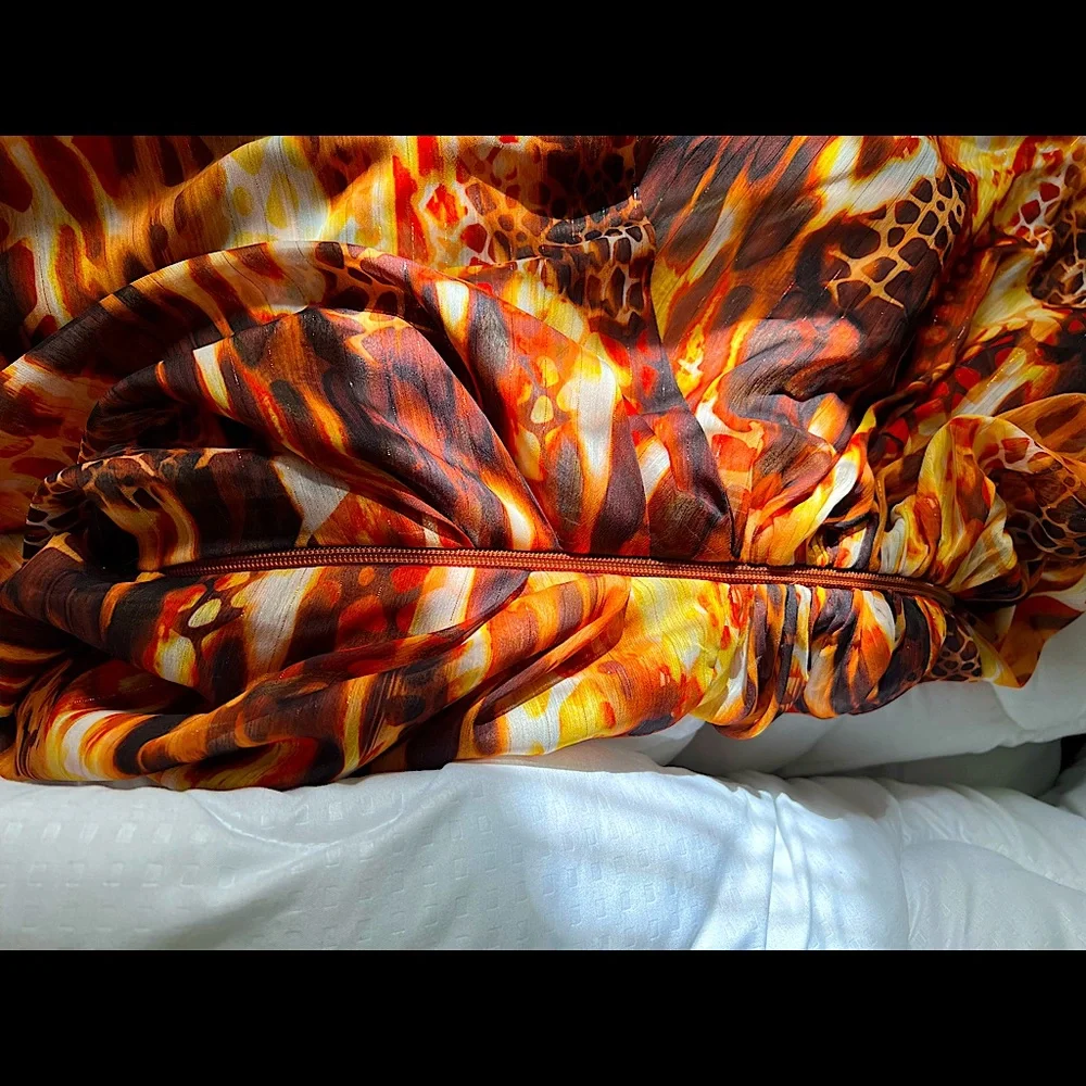 BRONX AND BANCO
Fire-Print One-Shoulder Feather-Cuff Mini Dress - Picture 6 of 9